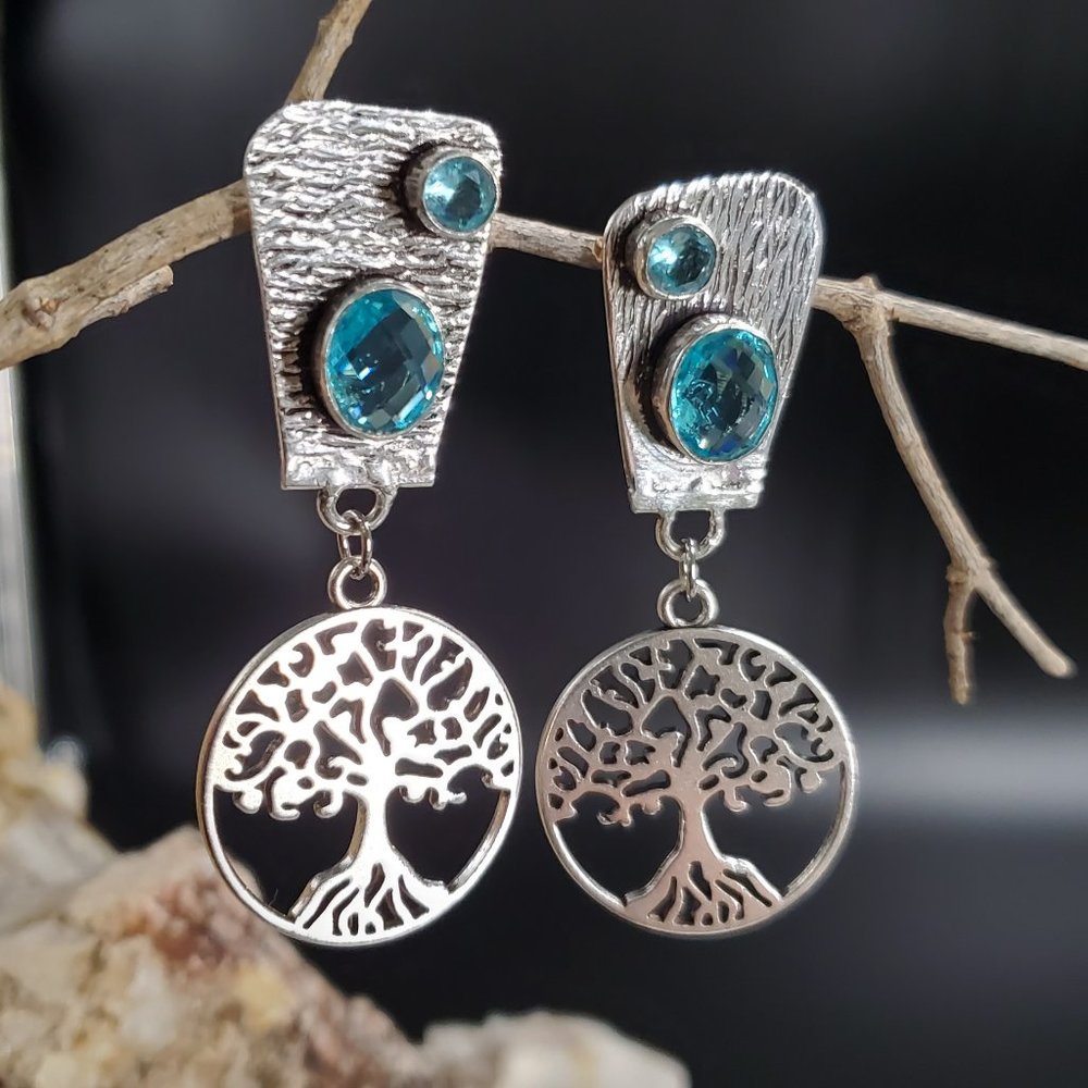 #GIFT Classic Silver Earrings Tree  Blue